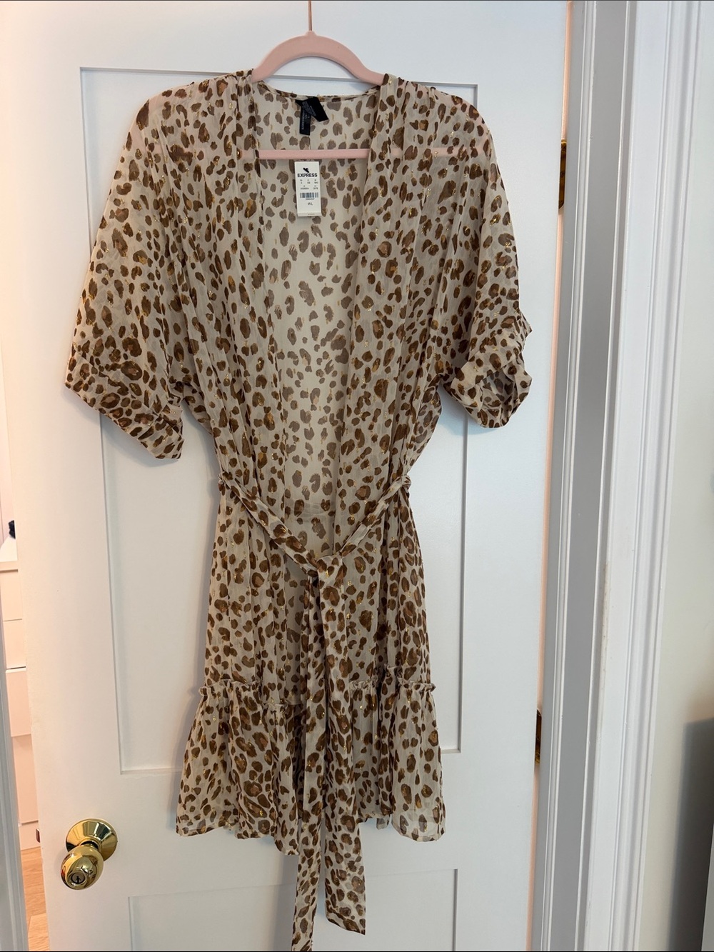 Express Leopard-Print Cover Up- Tan/Cream M/L